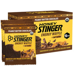Honey Stinger empaque frontal mostrando waffles y beneficios energéticos