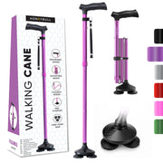 HONEYBULL cane front view showing purple shaft and handle, clear grip benefit