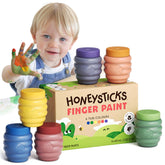 Honeysticks front packaging showing six bright colors and recyclable box for eco benefit