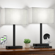Hong-in front view of grey bedside lamps showing modern matching set and convenience
