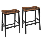 HOOBRO front view of two stools showing rustic brown seats and black frames for versatile seating