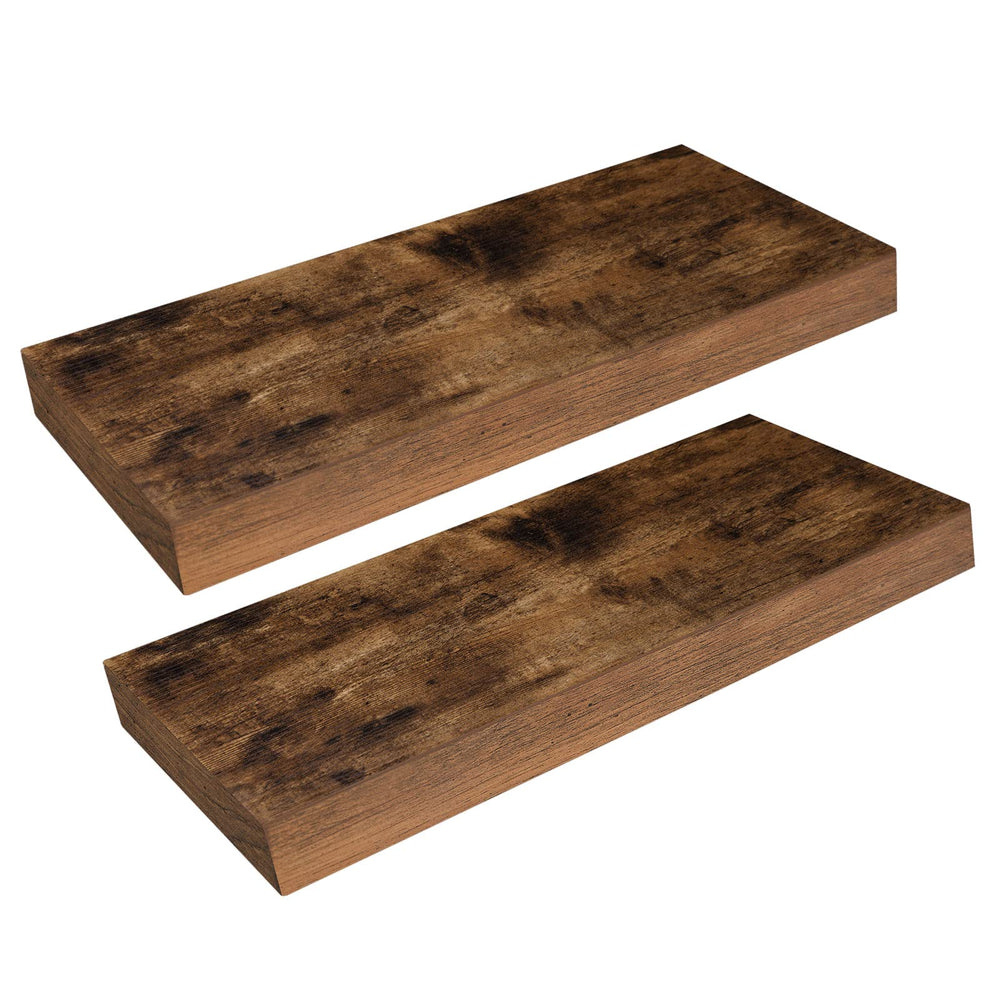 HOOBRO front view rustic brown shelves showing clean floating look and versatile styling