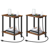 HOOBRO front view of rustic brown side table showing compact profile and stability