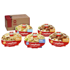 HORMEL COMPLEATS empaque frontal mostrando variedades y conveniencia