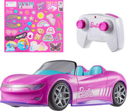 Hot Wheels Barbie front view showcasing pink convertible and decals, great for play