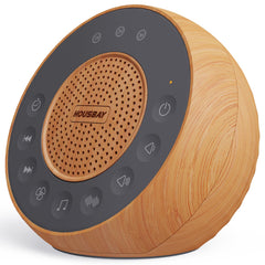 HOUSBAY vista frontal del dispositivo mostrando diseño de madera y controles accesibles