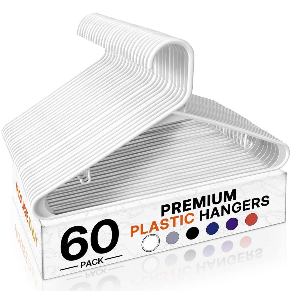 HOUSE DAY front packaging showing 60 white slim hangers for organized closets