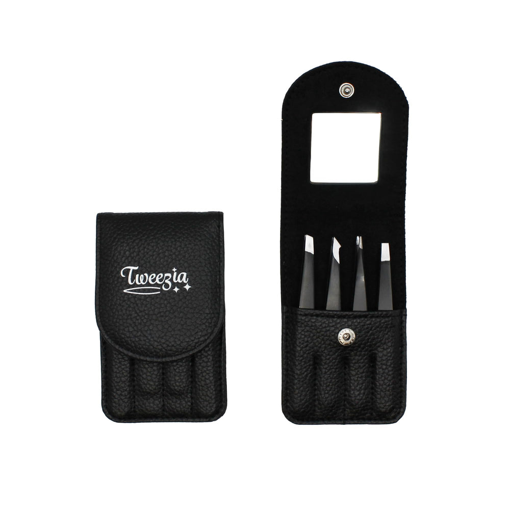 Houseify TWEEZIA estuche abierto mostrando las cuatro pinzas para organización y protección