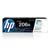 HP 206A cyan front view showing cartridge and clear branding for reliable color
