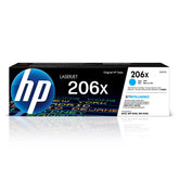HP 206X cyan vista frontal con diseño y color preciso