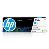 HP 210A cyan front packaging showing cartridge brand and secure seal for reliability
