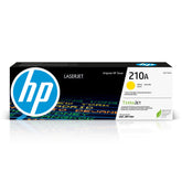 HP 210A yellow toner front packaging showing branding and benefits