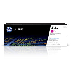 HP 414A magenta frente del cartucho mostrando etiqueta y forma, confiabilidad HP
