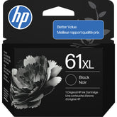 HP 61XL black front packaging showing product and compatibility benefits