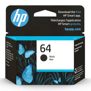 HP 64 black front packaging showing product and compatibility benefit
