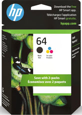 HP 64 front packaging showing combo pack and convenience benefit