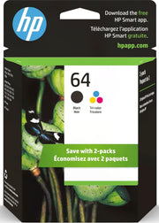 HP 64 front packaging showing combo pack and convenience benefit