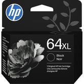 HP 64XL black cartridge front packaging showing model and benefits