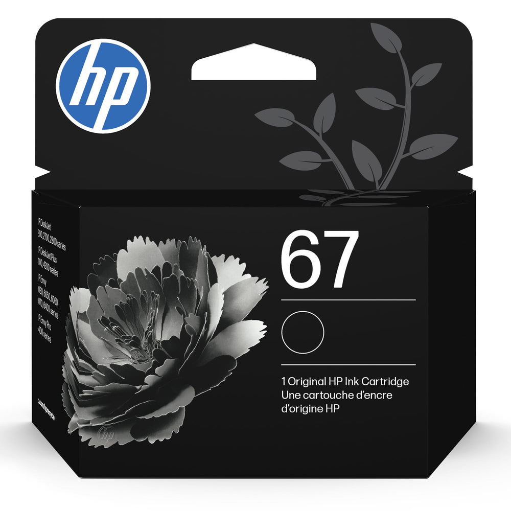 HP cartucho 67 frontal del empaque mostrando compatibilidad y modelo