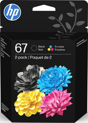 HP pack HP 67 frontal del empaque mostrando compatibilidad y conveniencia