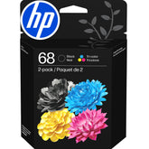 HP front package showing cartridges and branding, clear unboxing benefit
