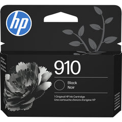 HP 910 black front packaging showing product branding and compatibility benefits