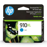 HP 910XL cyan front packaging showing product and compatibility benefits