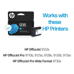 HP 936 cyan cartridge side label detail highlighting compatibility and part number