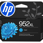 HP 952XL cyan vista frontal del envase mostrando el cartucho y la marca HP