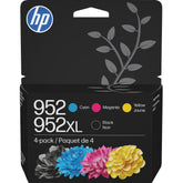 HP 952XL pack front view showing black and tri-color cartridges for dependable prints