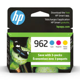 HP 962 three-pack front view showing branded packaging and quick identification benefit