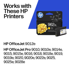 HP 962XL yellow close-up label with model number and yield information