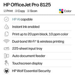 HP OfficeJet Pro 8125 pantalla táctil mostrando interfaz intuitiva