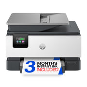 HP OfficeJet Pro 9125 vista frontal mostrando bandeja y salida, facilita impresión continua