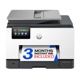 HP OfficeJet Pro 9135 front profile showing compact office setup and fast printing