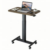 HUANUO front view of walnut rolling desk showing compact footprint and portability