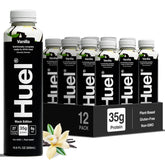Huel Black bottle front view showing label and portability benefit