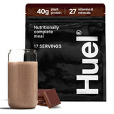 Huel Black Edition front can showing chocolate flavor and benefits