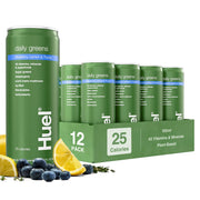 Huel Daily Greens front packaging showing bottle and branding for easy morning nutrition