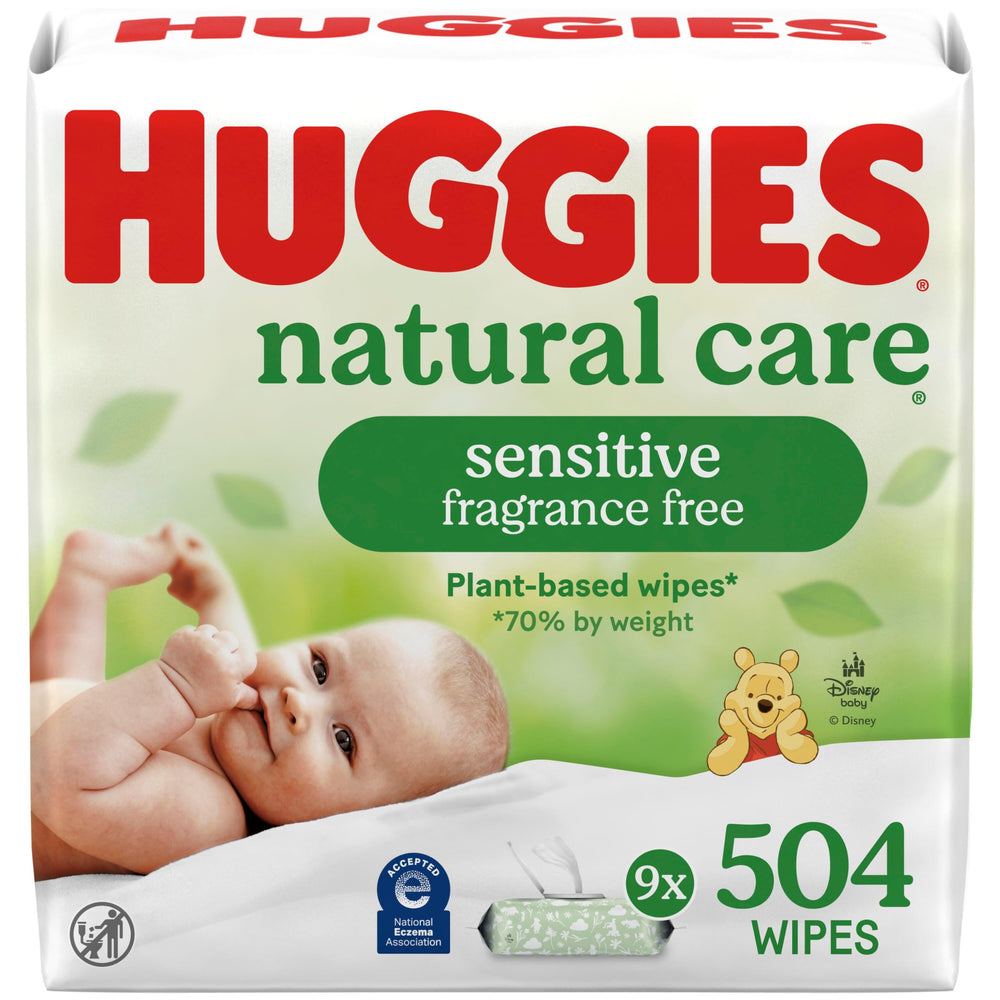Huggies paquete frontal Natural Care Sensitive, presentación y cantidad total