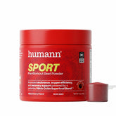 HumanN SuperBeets Sport front packaging showing servings and flavor, highlights convenience