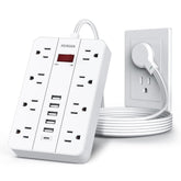HUNIAN regleta frontal mostrando 8 tomas y 6 puertos USB para uso múltiple