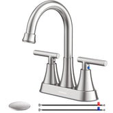 Hurran front view brushed nickel faucet showing sleek two-handle design and benefit: durable finish