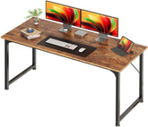 Huuger front view rustic brown desk showing roomy surface and modern silhouette