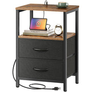 Huuger nightstand front view showing drawers and rustic brown finish for tidy bedside storage