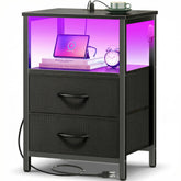 Huuger nightstand front view showing sleek black design and compact profile