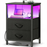 Huuger nightstand front view showing sleek black design and compact profile