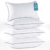 HUXMEYSON front packaging of king pillows showing set of four and features for easy identification