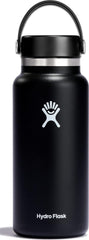 Hydro Flask botella negra frontal mostrando diseño y capacidad