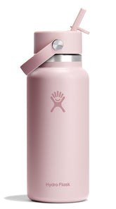 Hydro Flask front view Trillium Pink showing sleek insulated bottle and logo benefit cold retention
